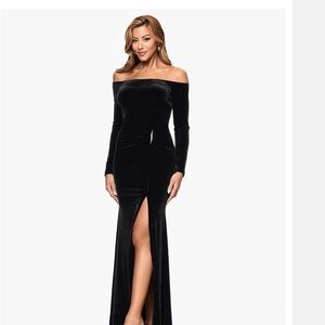 Xscape Black Velvet Off-Shoulder Gown